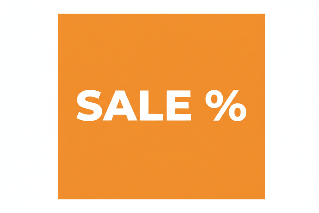 SQUARE IMAGE with just SALE and a percent symbol in white against our organge shop background